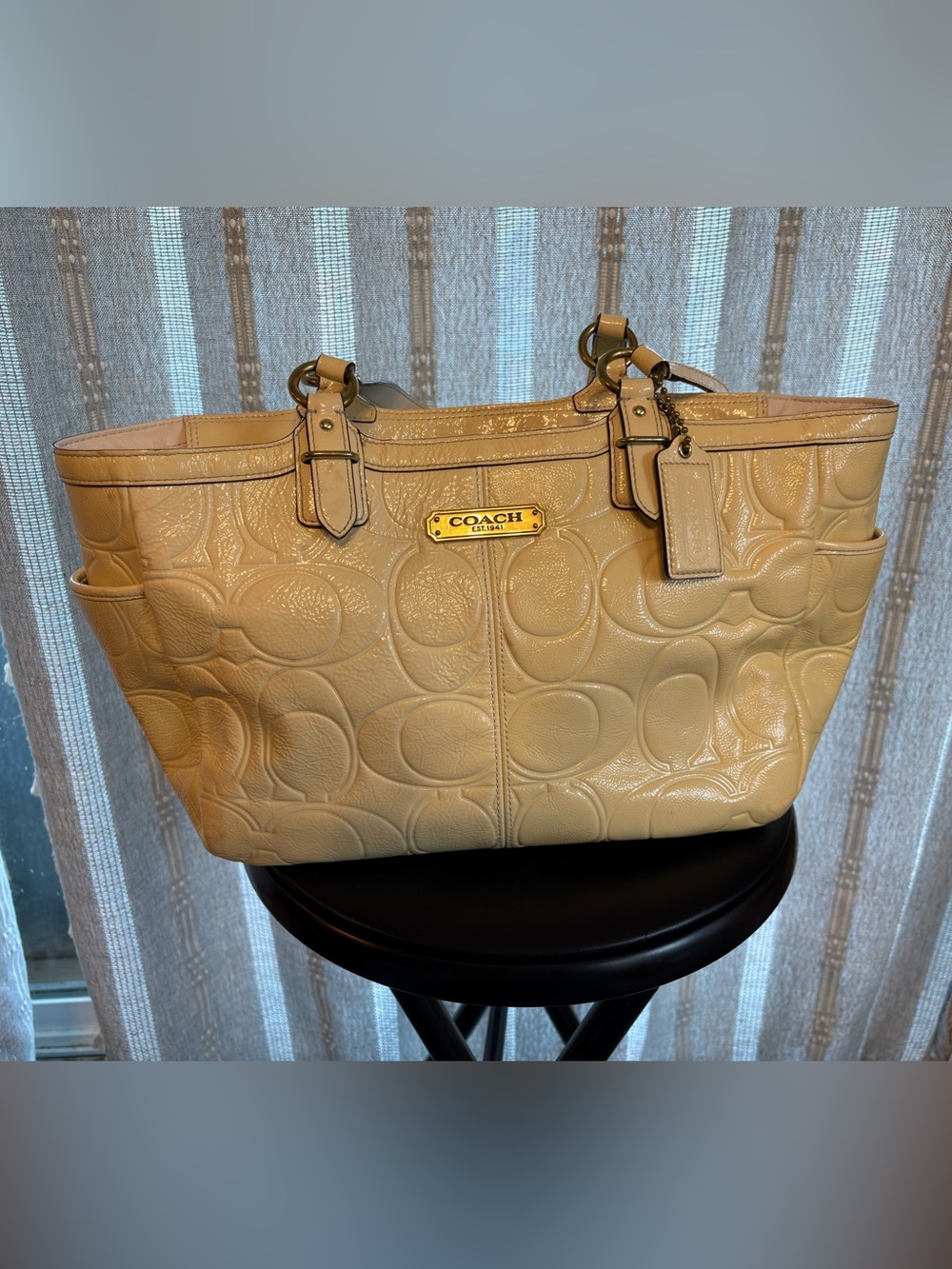 COACH Gallery Signature Embossed Patent Leather Tote